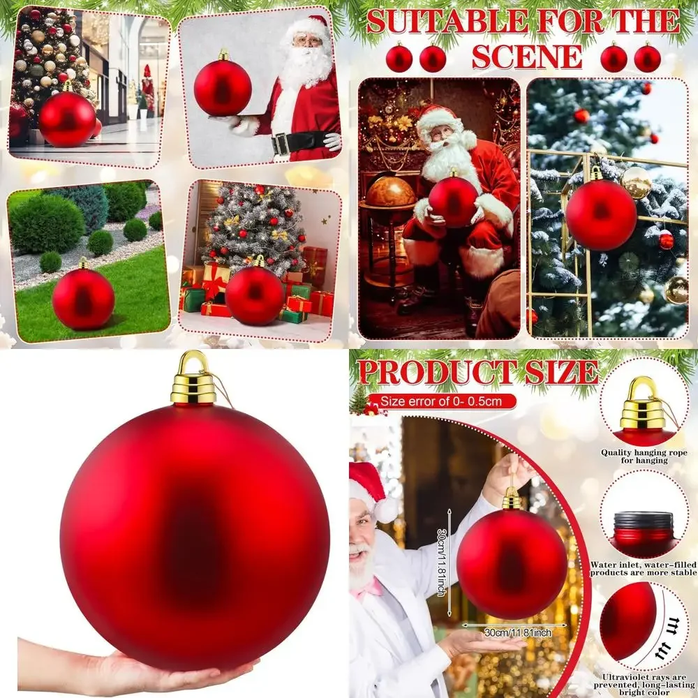 

Giant 12 Inch Matte Red Christmas Balls - Shatterproof Plastic, UV-Resistant, Ideal for Indoor & Outdoor Xmas Tree and Door Deco