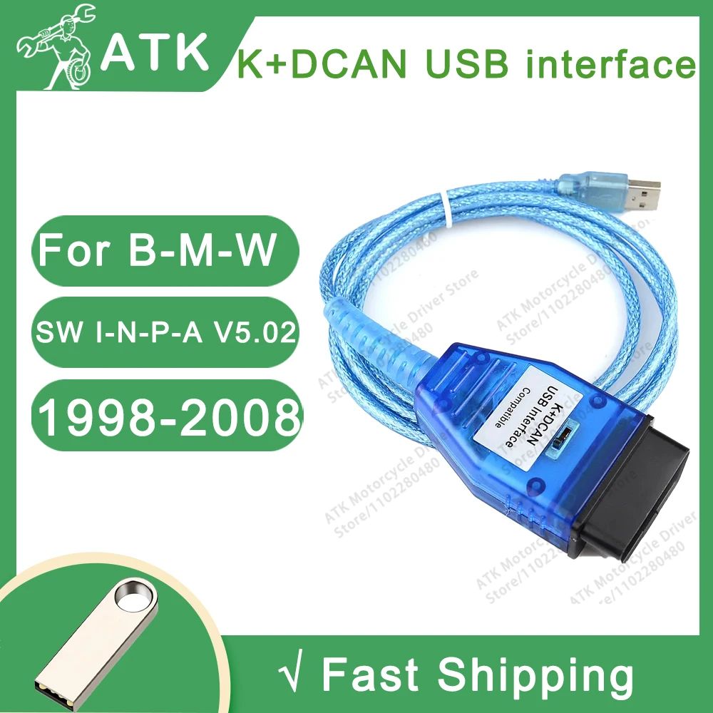 2024 Hot K+DCAN USB interface For B-M-W blue Car scanner I-N-P-A V5.02 Adaptability to Multiple Functions Read and delete errors