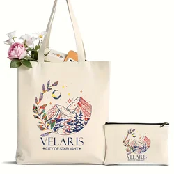 2Pcs Velaris City Of Starlight Pattern Tote Bag, Best Gift For TS Fans, Large Capacity Canvas Shoulder Bag For Travel Daily