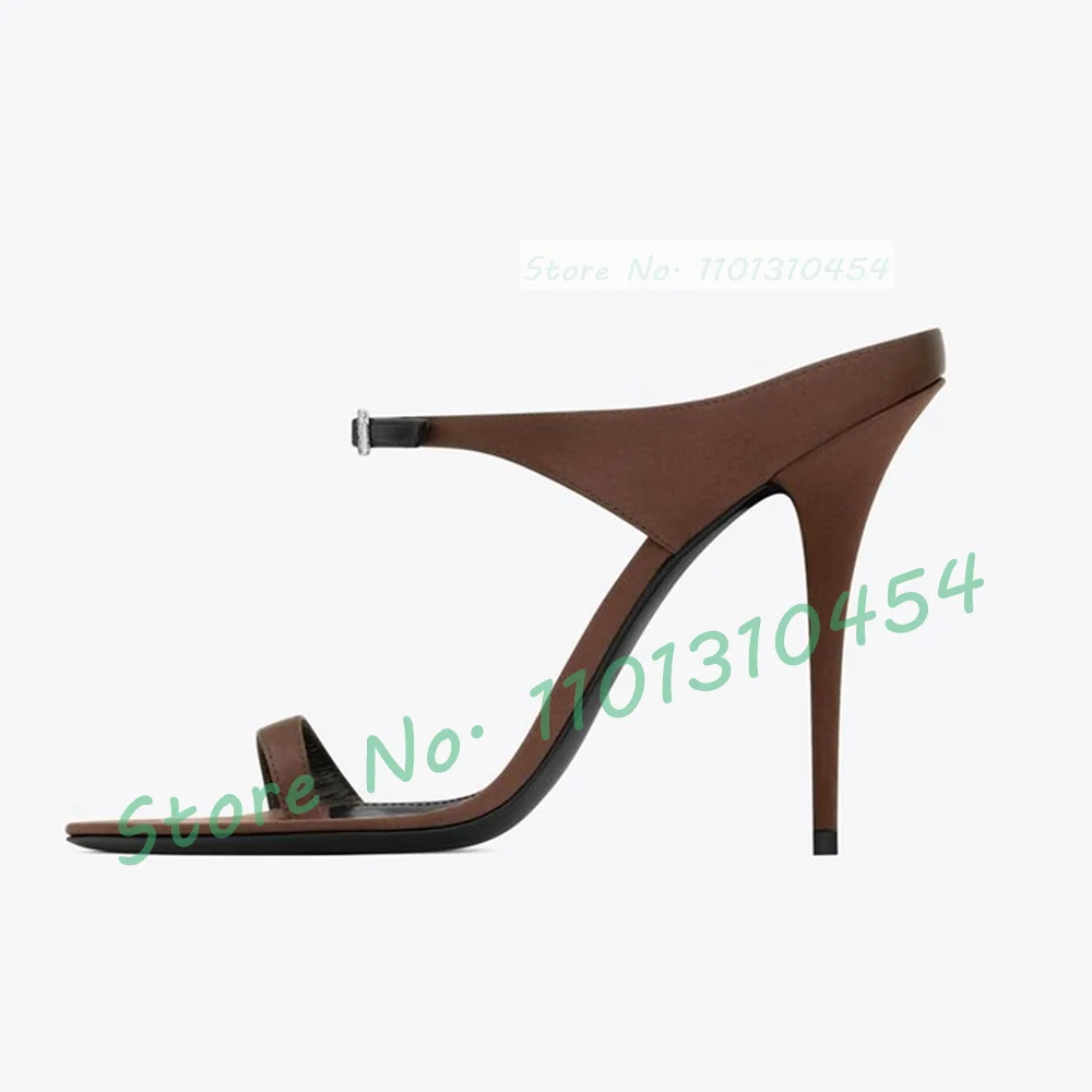 Toe Strap High Heels Slippers Women Sexy Crystal-buckle Ankle Strap Satin Mules Ladies Summer New In Party Open Pointy Toe Shoes