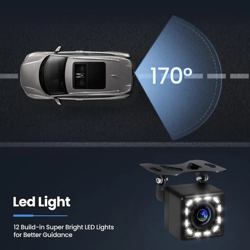 170° Wide Angle Reverse Camera 12 LED Night Vision Car Backup Rear View Camera for Truck RV Trailer SUV 4LED Car Rearview Camera