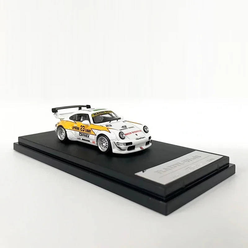 Aurora 1:64 modelo de coche RWB 964, colección de vehículos deportivos de aleación, pantalla, revestimiento de Flash amarillo