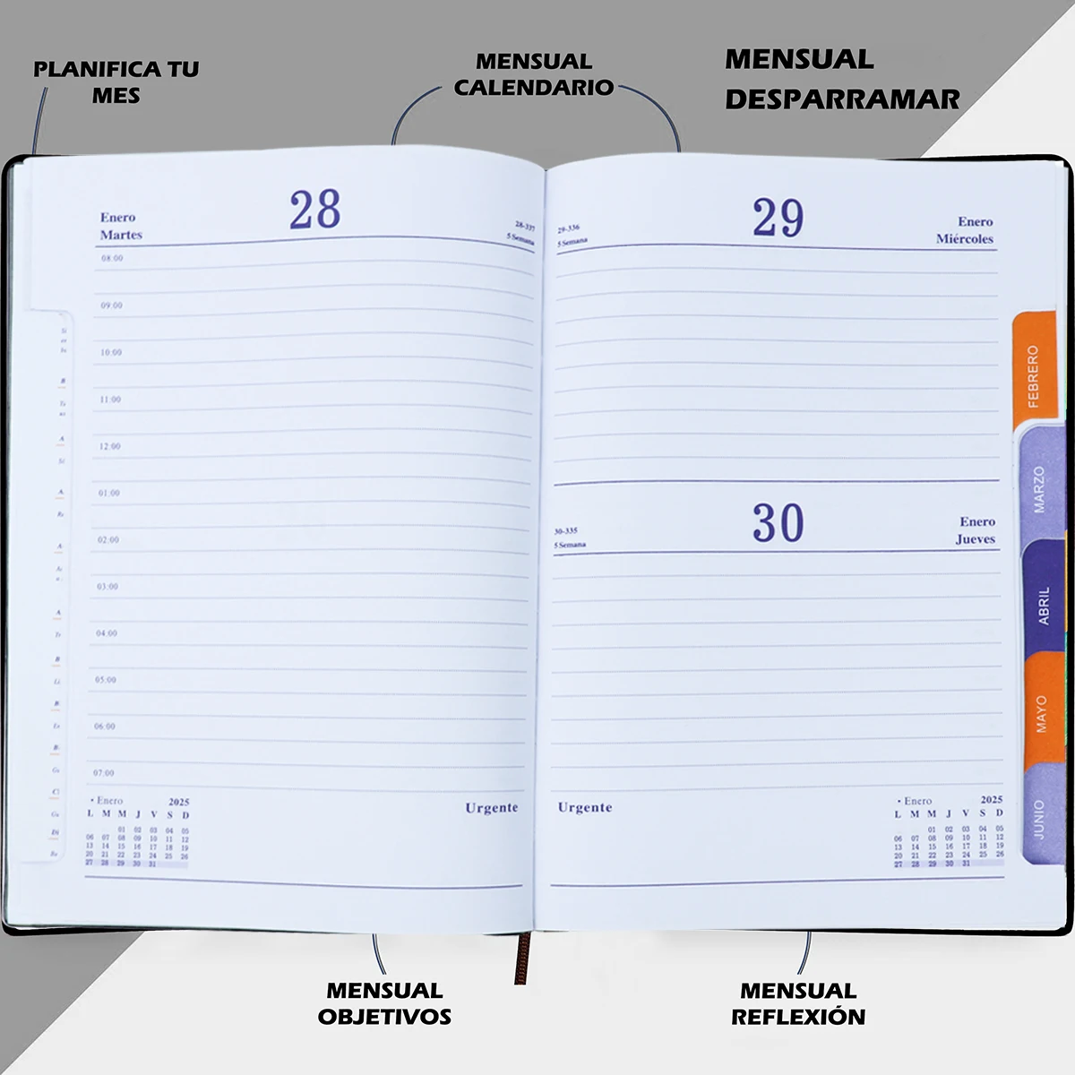 A5 Notebook 2025 2Pack Schedule Book 365 Days Spanish Softcover Calendar Daily/Weekly Planner Student Agenda Stationery Supplies