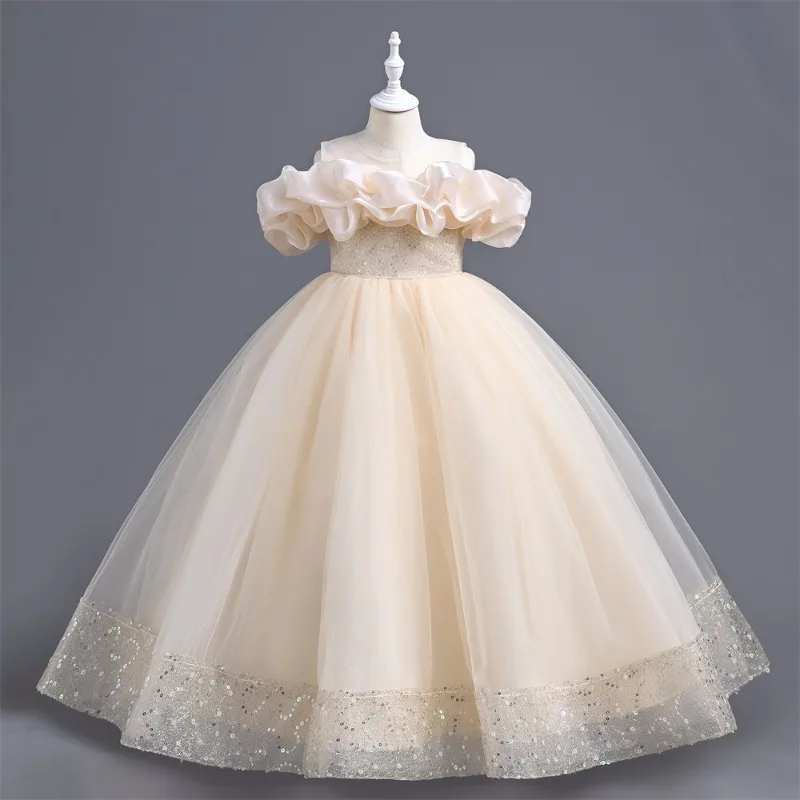 Vestido formal para niñas, ropa para niños, falda mullida de malla mediana y grande, vestidos de princesa elegantes, vestido de baile, vestidos de flores para niñas