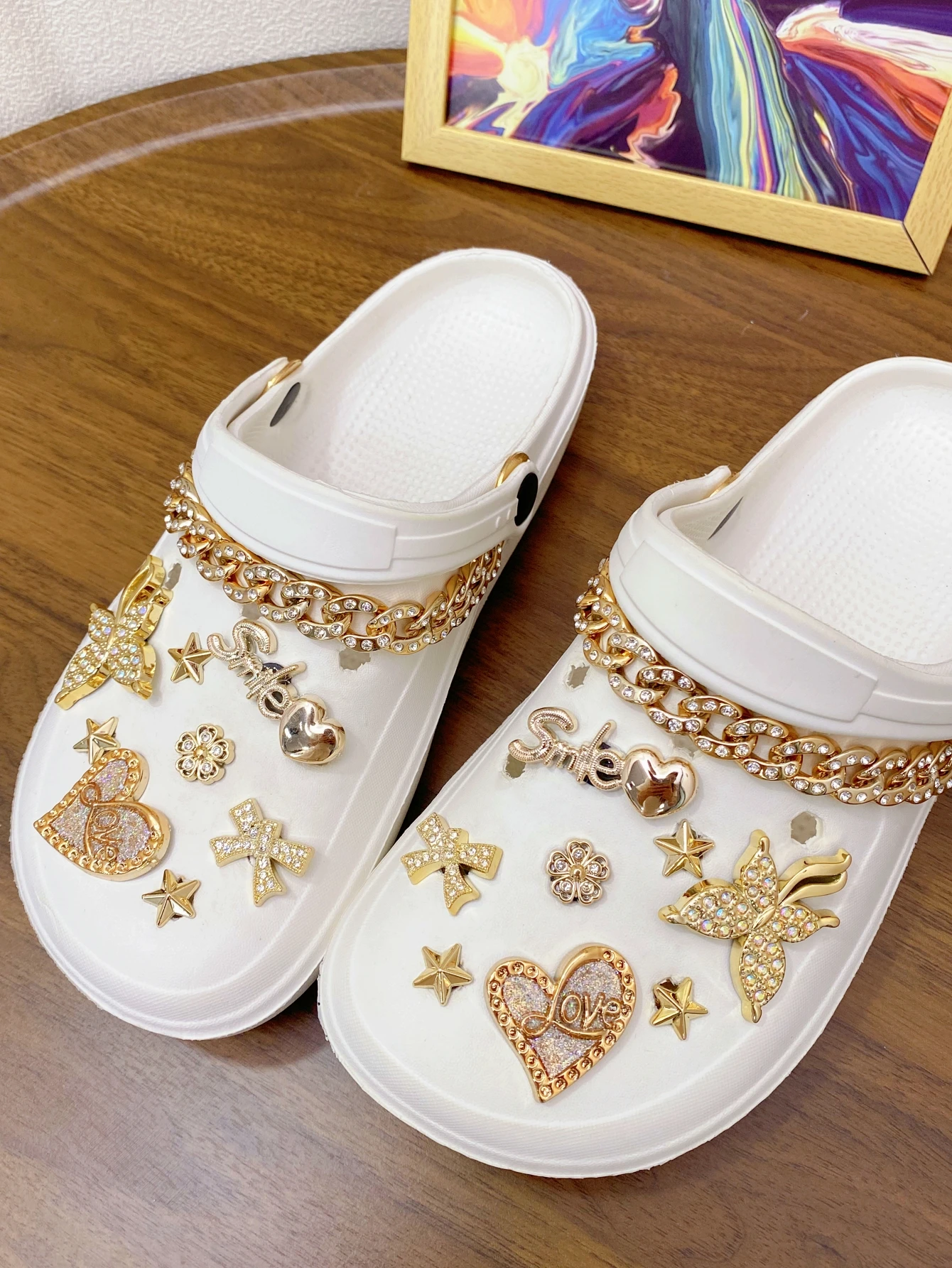 18 pieces of golden chain big heart butterfly five-pointed star small flower bow Crocs, DIY versatile detachable water diamond a