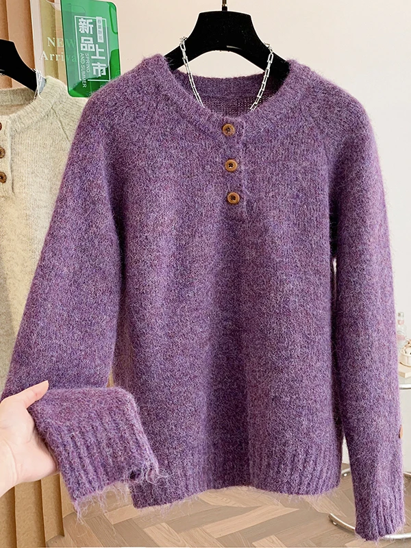 

plus Size Knitted Sweater Women's Casual Loose Thi Warm Winter Faion Artistic Sle Long Sve round Ne Knitwear