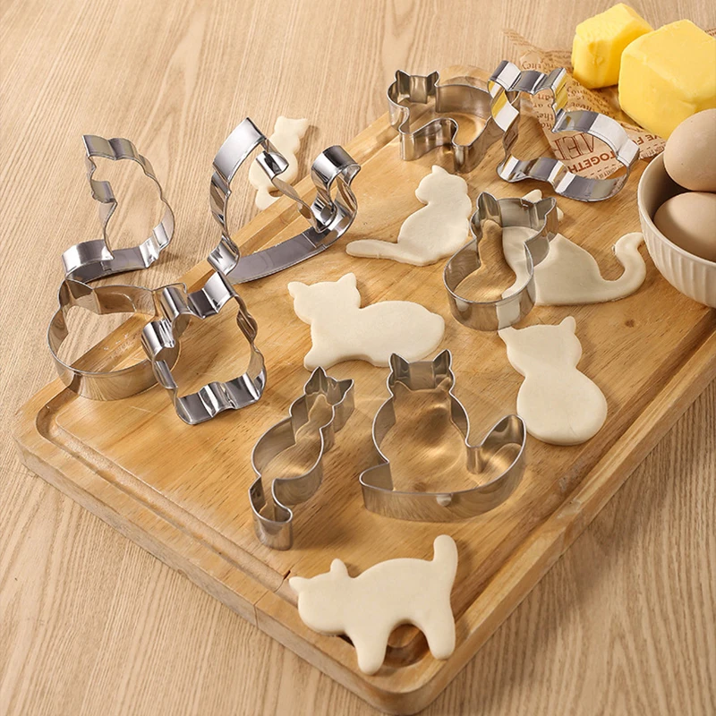 9Pcs Kitten Cat Shaped Cookie Cutters Pastry Cutter Biscuit Molds Baking Tools Kitchen Accessories Home Party Gift