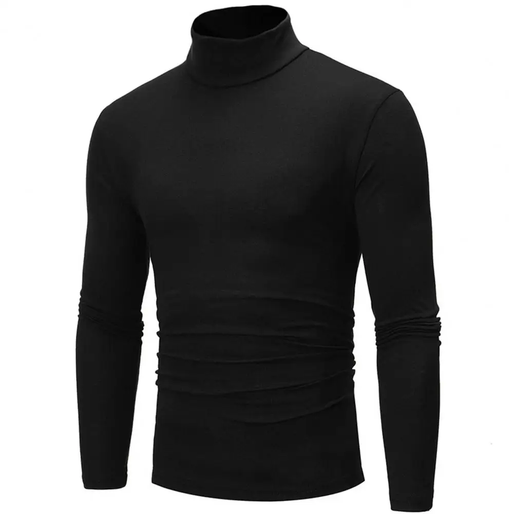 Men Autumn Winter Slim Fit Bottoming T-shirt Turtleneck Long Sleeve Solid Color Elastic Thin Pullover Tops Streetwear