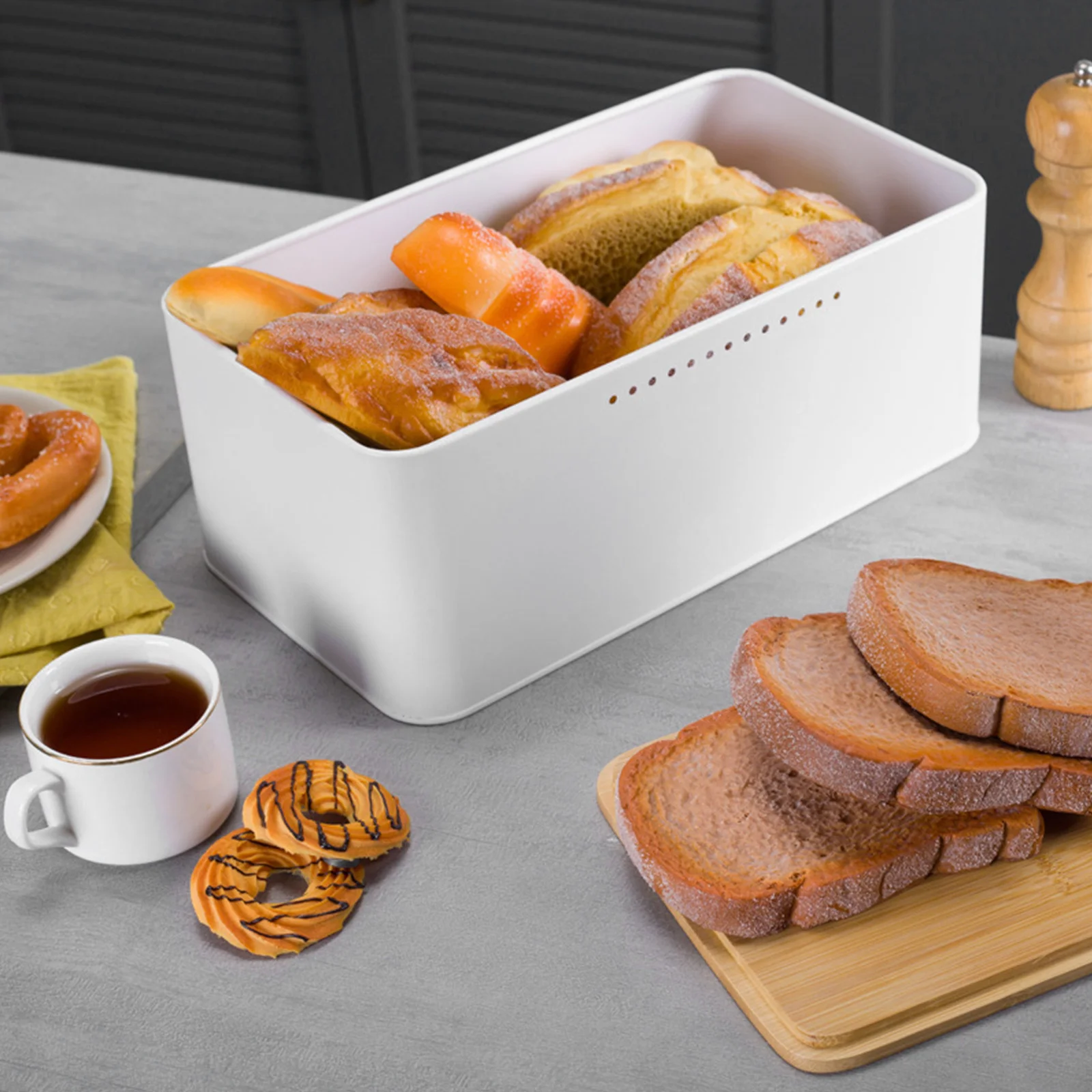 

Breathable Bread Box Carbon Steel Bamboo Lid Space-Saving Kitchen Bread Storage Container Countertop Organizer