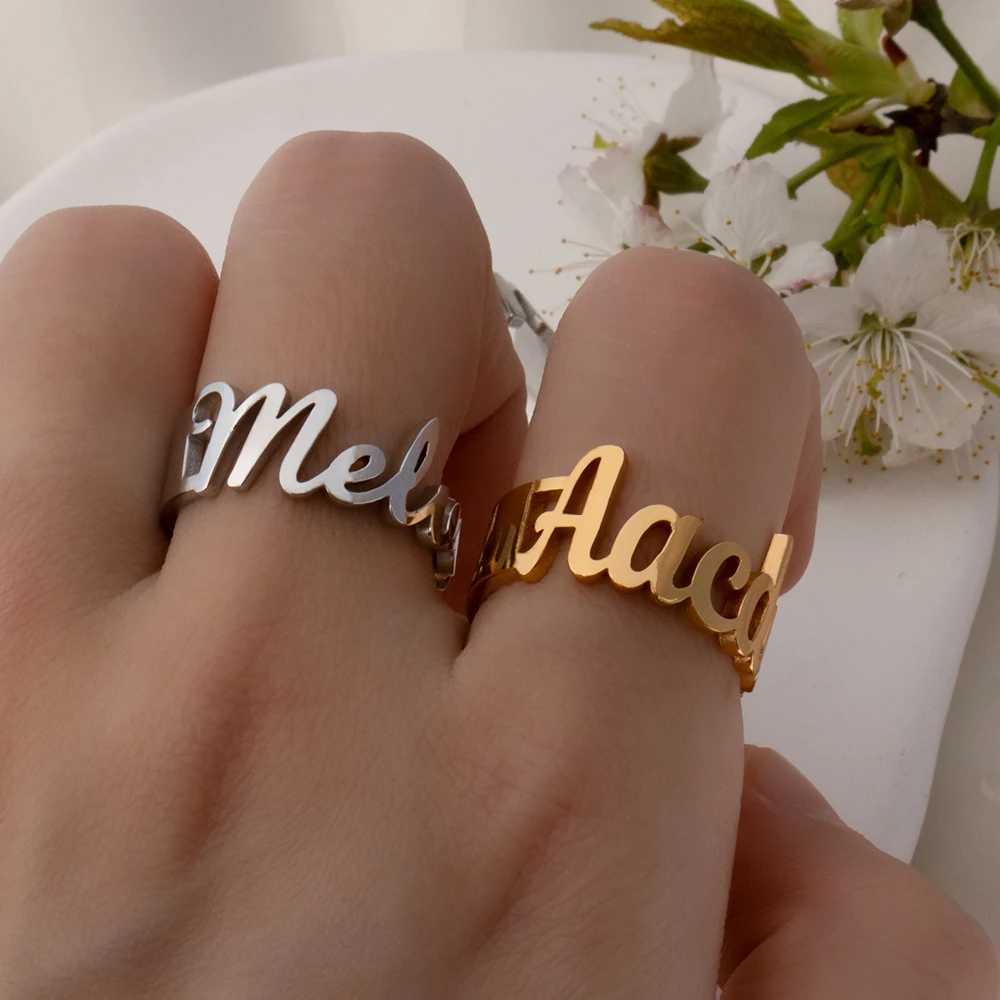 Anillo ajustable acero inoxidable nombre personalizado parejas