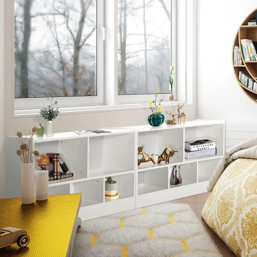 5 Cube Bookcase, Wood Bookshelf with Open Storage Shelves, Modern Display Shelf, Low Bookshelves and Bookcases, Small Boo