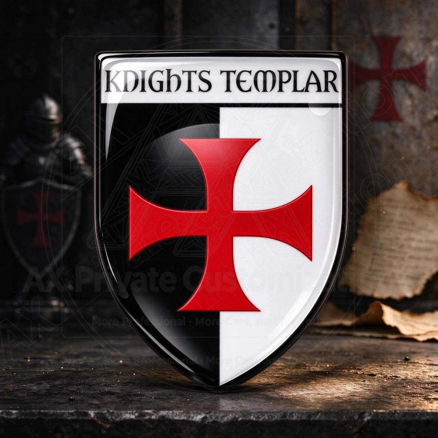 Custom Knights Templar 3D Dome Epoxy Resin Sticker Waterproof Decal for Auto Motorcycle Hub Cap Laptop