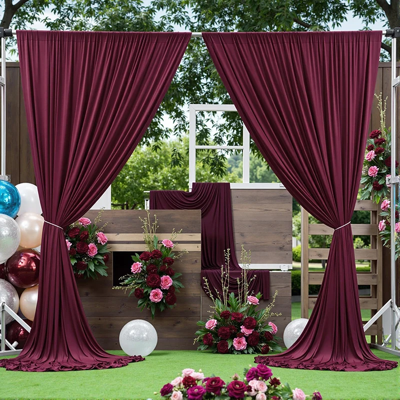 Burgundy Backdrop Curtains Wrinkle Free Polyester Photography Wedding Decoration for Bridal Baby Shower Birthday Backgrop Drapes