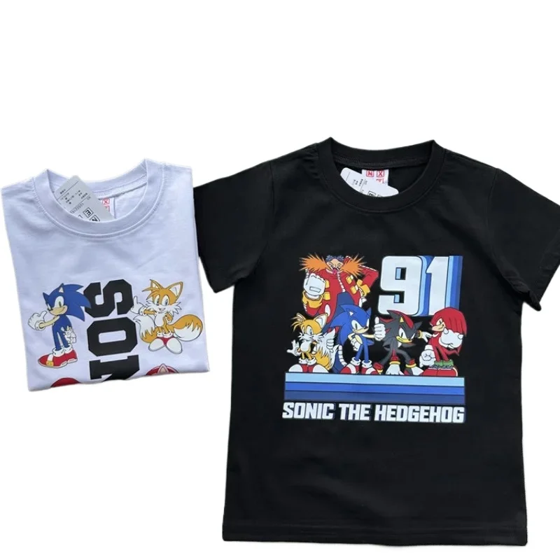 Hedgehog Sonic Boys T-Shirt Bundle Tails Knuckles Cartoon Anime Children's Clothing Summer Short Sleeved Shirt Kids Clothes