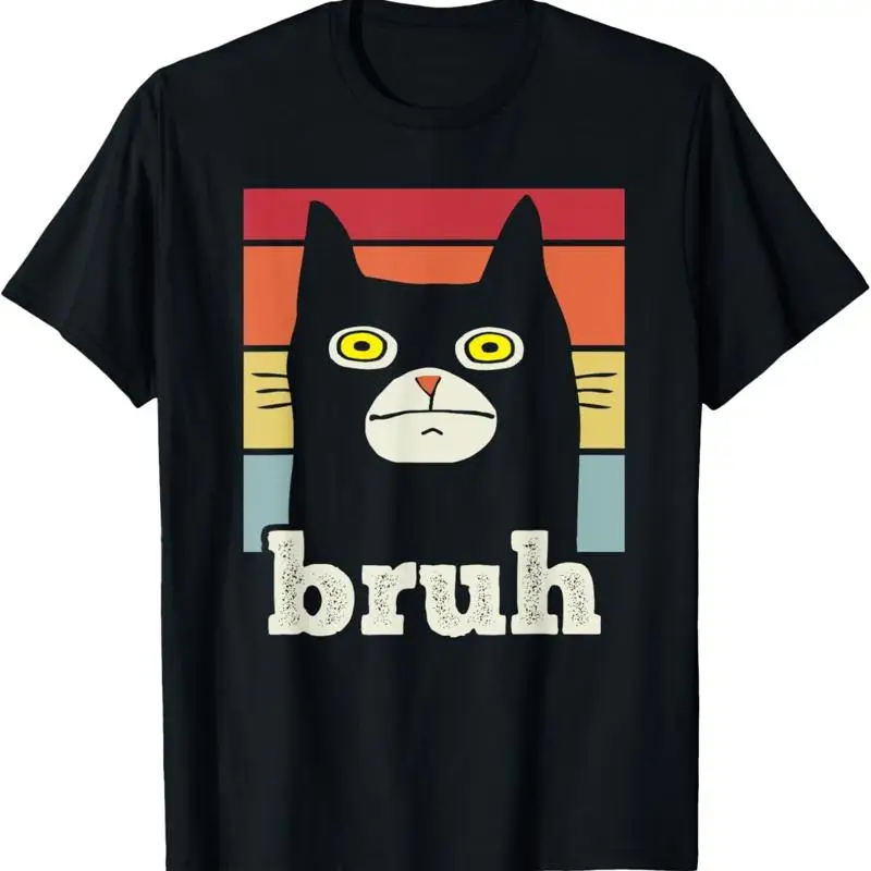 Funny Meme saying Bruh with Cat Greetings T Shirtns Boys Men Shirt
