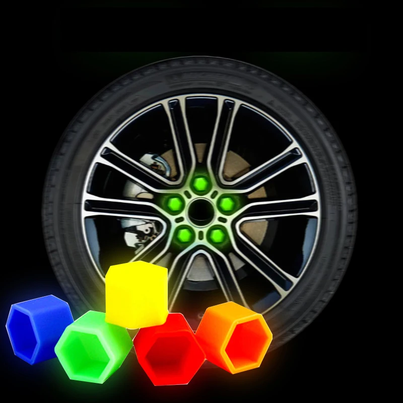 20pcs luminous 5colors Cars  wheel screw cap silicone tyre nut Dustproof anti rust cover 15/17/19/ 21mm