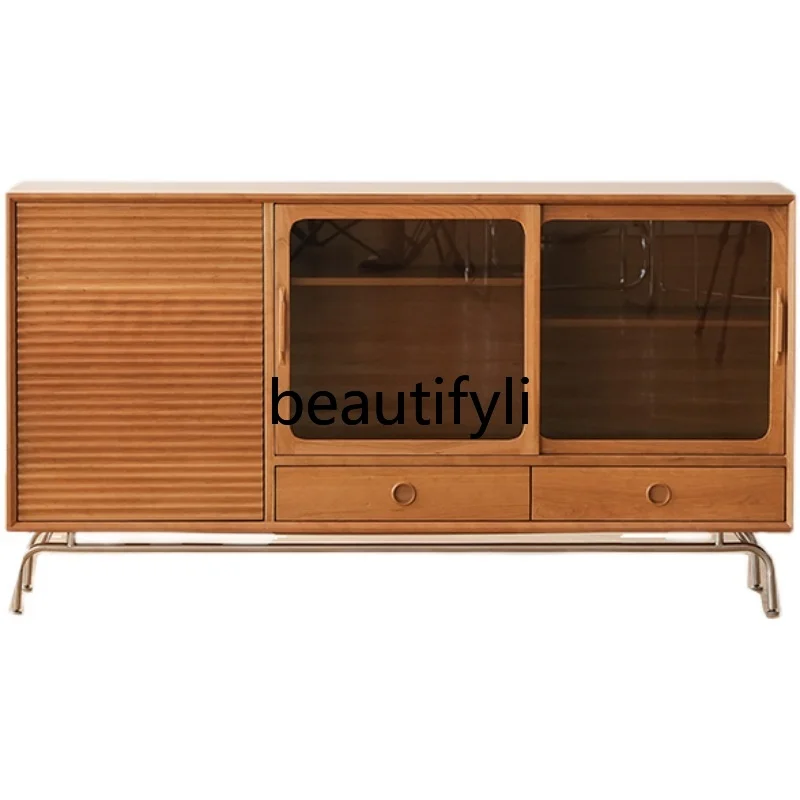 

Solid wood dining side tea coffee cabinet retro modern simple microwave oven wine cabinet