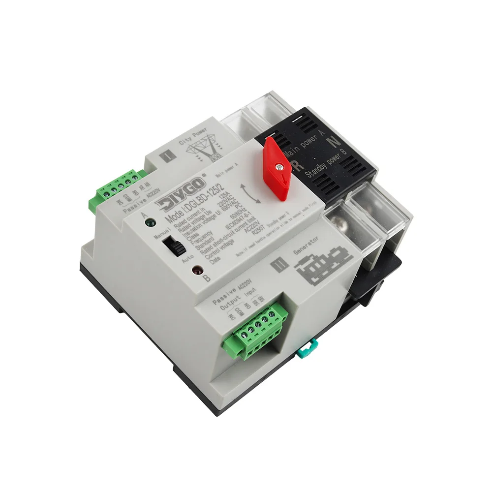 Din Rail Mini 2P 4P ATS Dual Power Automatic Transfer Switch 125A Electrical Selector Switches Uninterrupted Power Generator