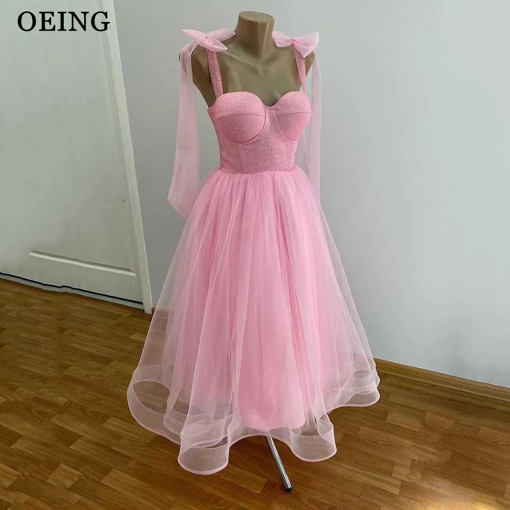 OEING Fairy Pink Evening Dresses Glitter Sweetheart Ankle Length Prom Gowns Princess Formal A Line Party Dress Custom Size