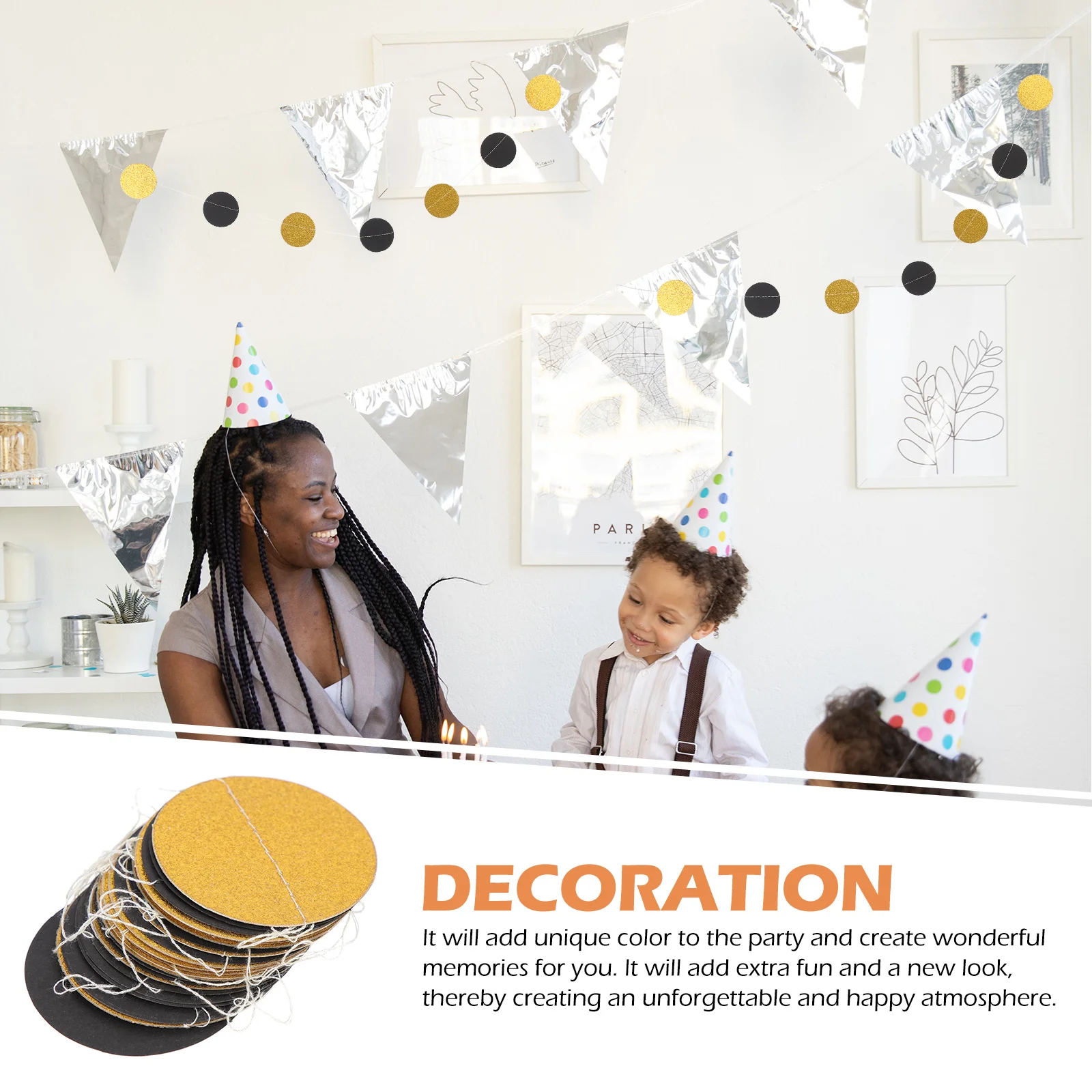 

8Pcs Flashing Gold Paper Round Disc Banner Premium Cotton Thread Easy Hang Party Decoration Backdrop Bunting Wedding Birthday