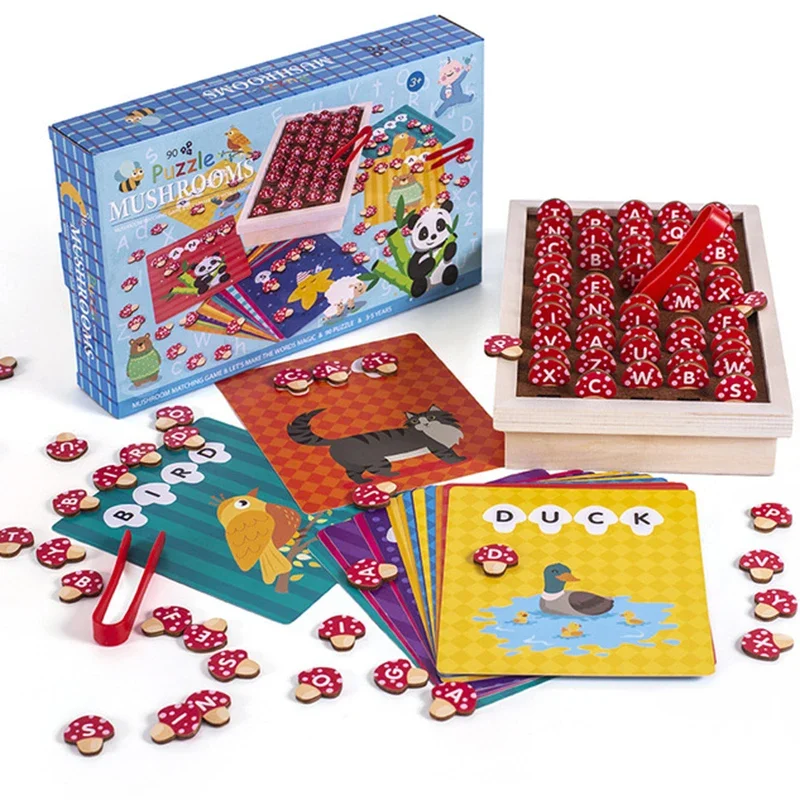  Mushroom Picking Matching Early Learning Educational Games Montessori Language Toys English Alphabet Spelling Reading Card