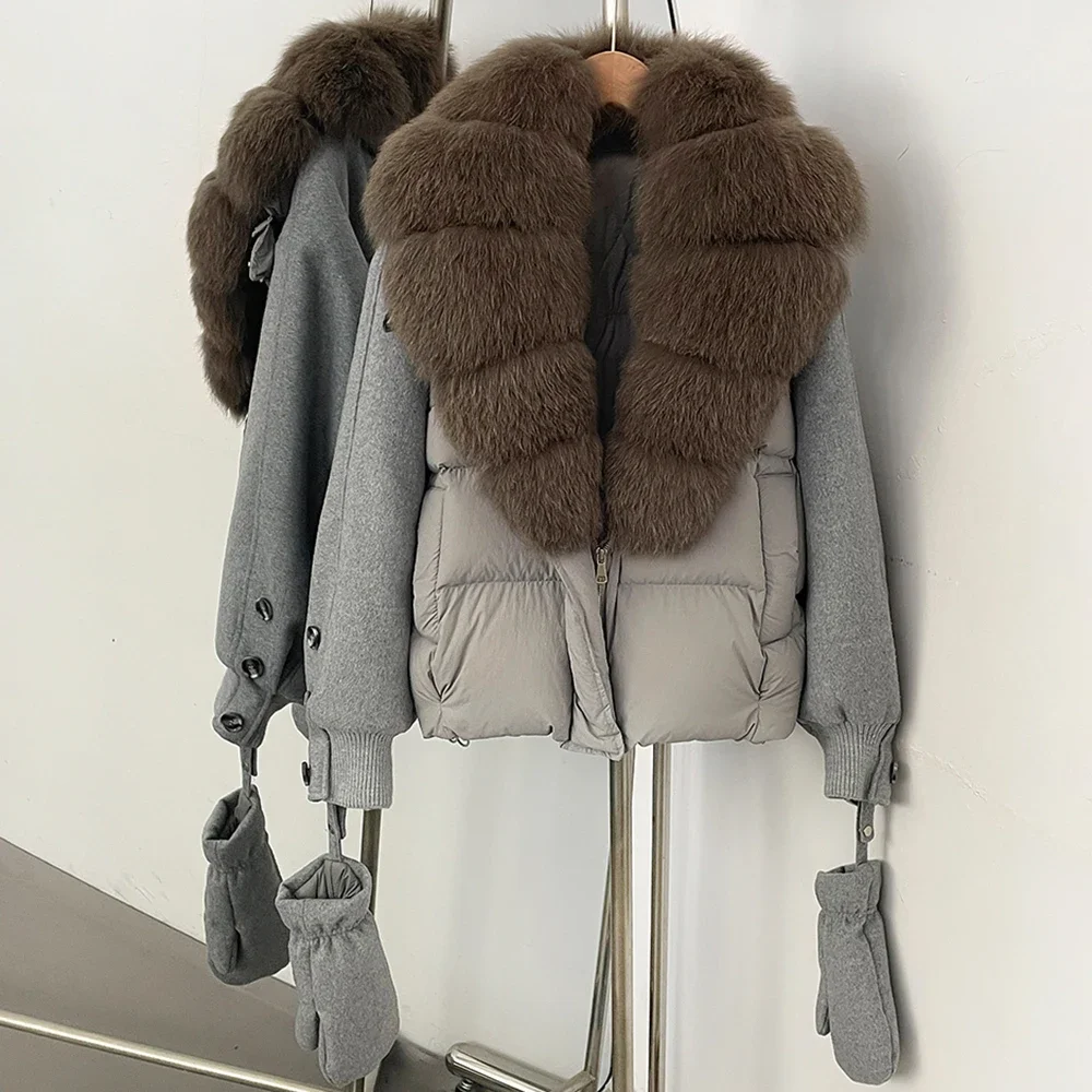 OFTBUY Natürlicher Pelz-Daunenmantel für Damen, Modischer Warmer Echter Fuchspelzmantel, Neue Winter-Wärmejacke mit Abnehmbaren Handschuhen – Detail 26