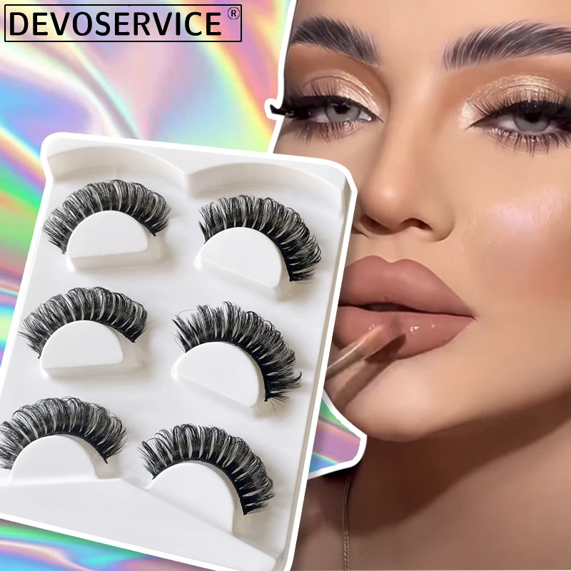 

DEVOSERVICE New 3 Pairs 3D Faux Mink Lashes Volume Natural Long Cross DD Curl False Eyelashes Beauty Makeup EyeLash Extended