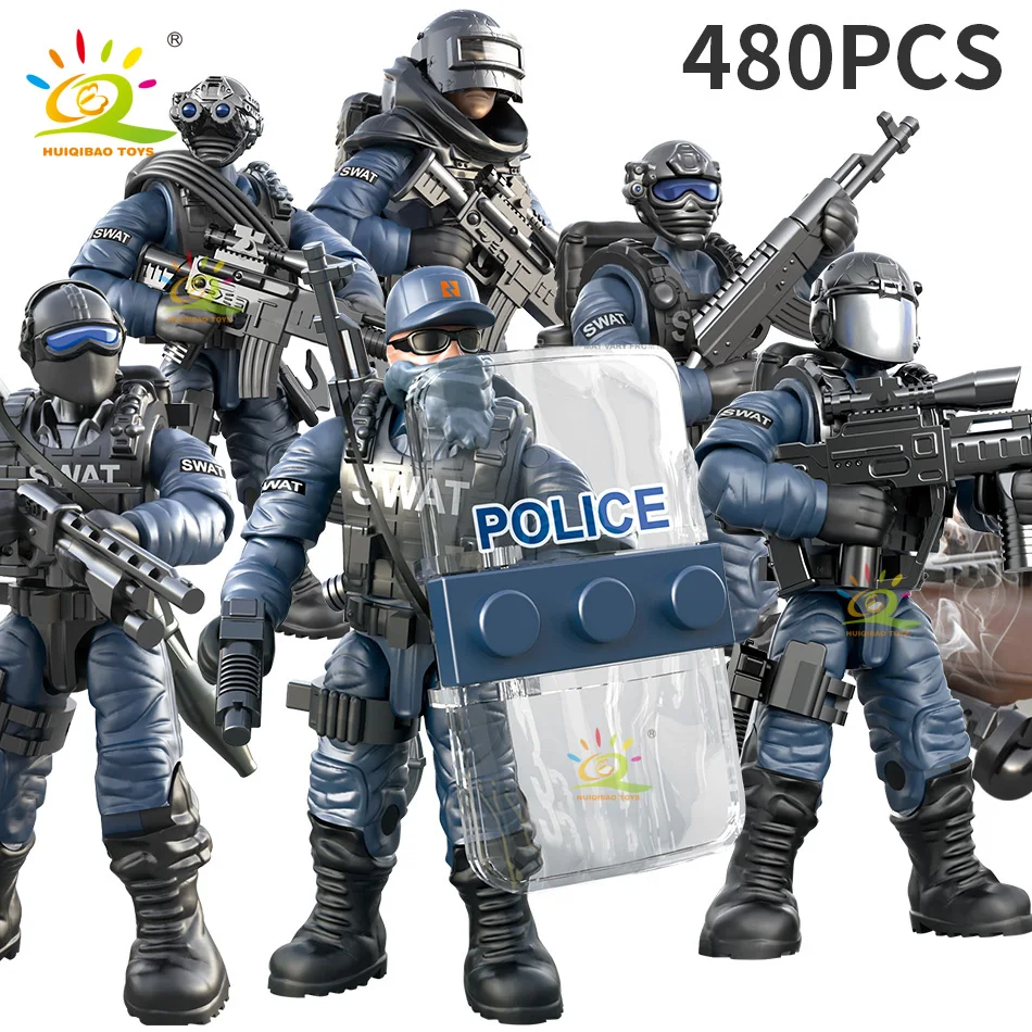 

HUIQIBAO 1: 36 Mini Military SWAT Soldier Team Model Building Blocks City Army Weapon Gun DIY Figures Bricks Toys For Children