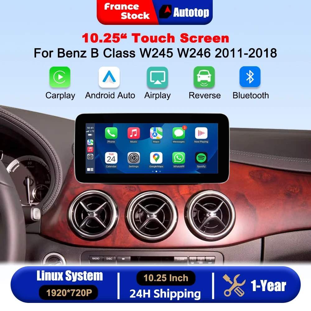 Wireless CarPlay Android Auto 10.25 Inch Touch Screen For Mercedes Benz B Class W245 W246 2011-2018 NTG4.5/5.0 Car Intelligent Systems Smart Multimedia Car Radio With Bluetooth GPS Navigation Autolink Navi Mirror Link AirPlay