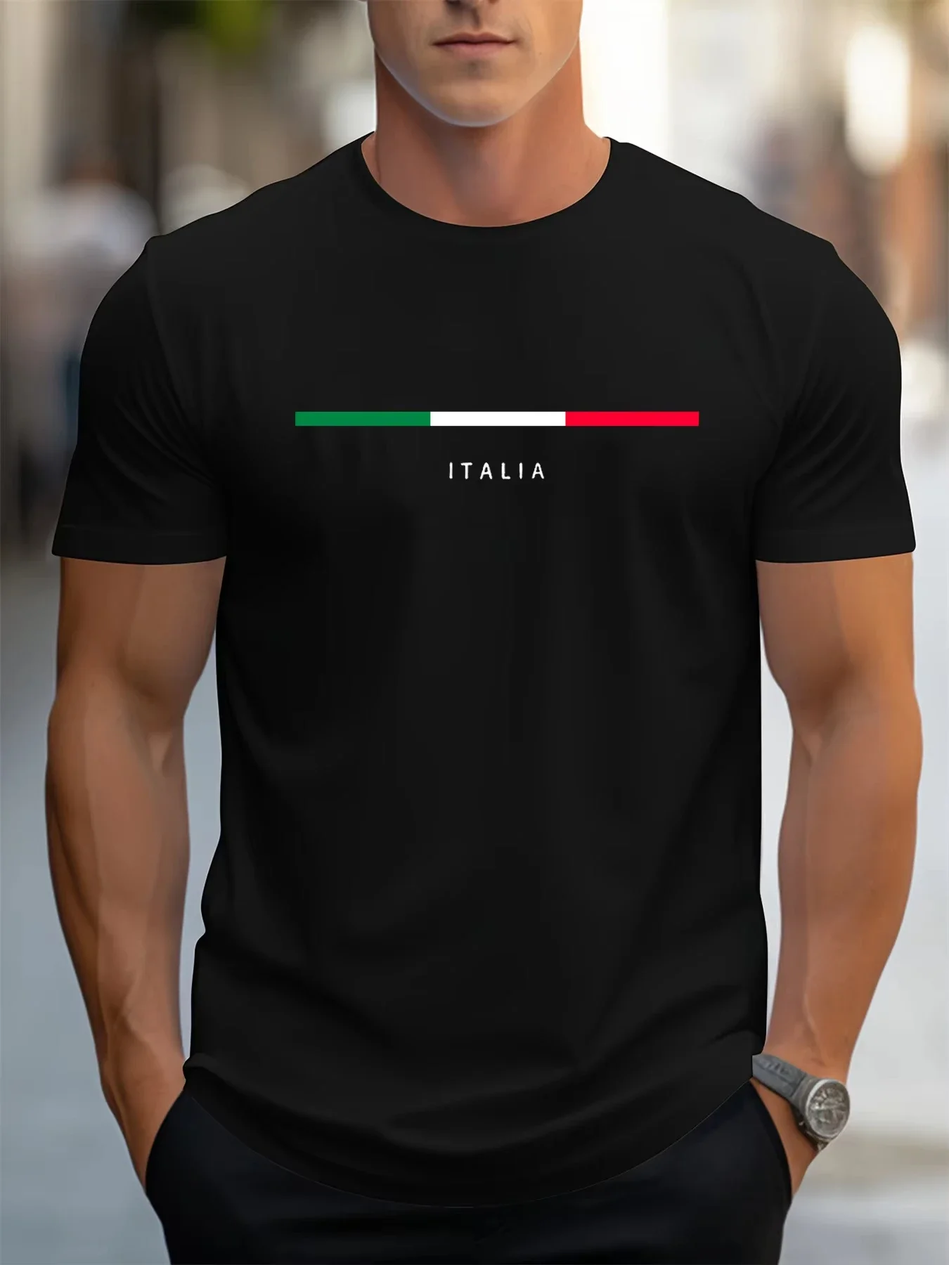 

2026 Men's Summer T-Shirts Fashionable Casual Loose Plus Size ITALIA Pattern Printed Sports Round Neck Short Sleeved T-shirt Top
