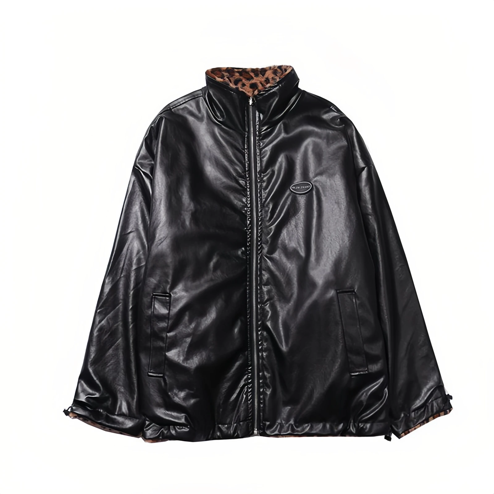 2025 패션 레오파드 자켓 느슨한 편안한 긴 소매 양면 착용 지퍼 자켓 코트 여성 가을 ​​겨울 의류