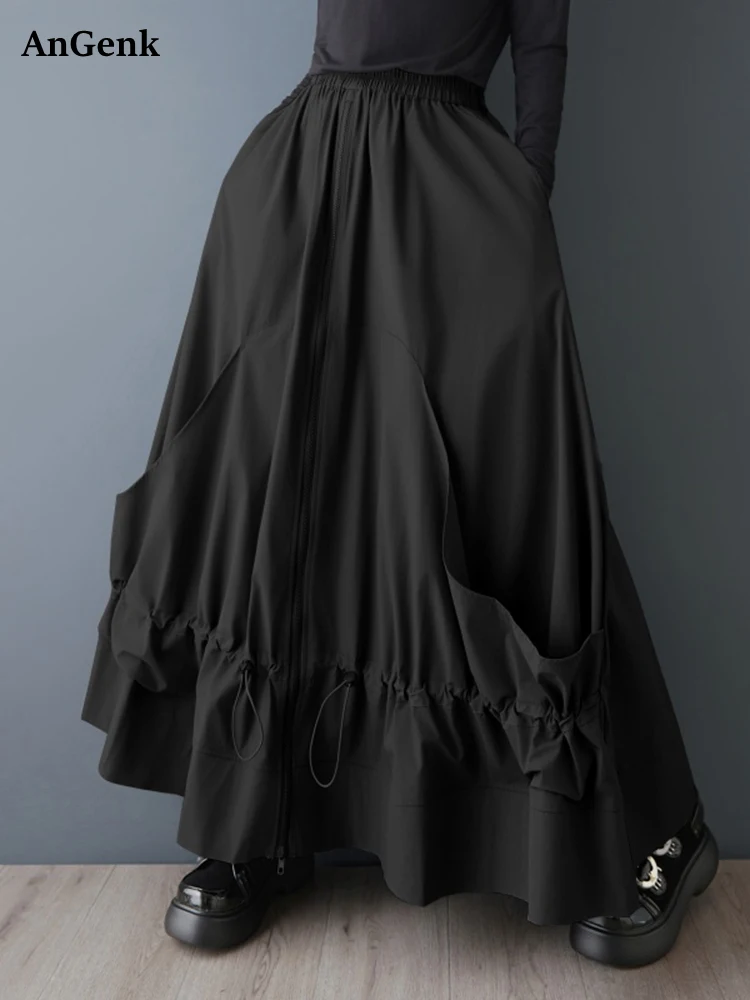 

Oversized Black Vintage High Waist Skirt Women New Drawstring Zipper Loose Casual Long Skirts Fashion Clothing Sping Autumn 2026