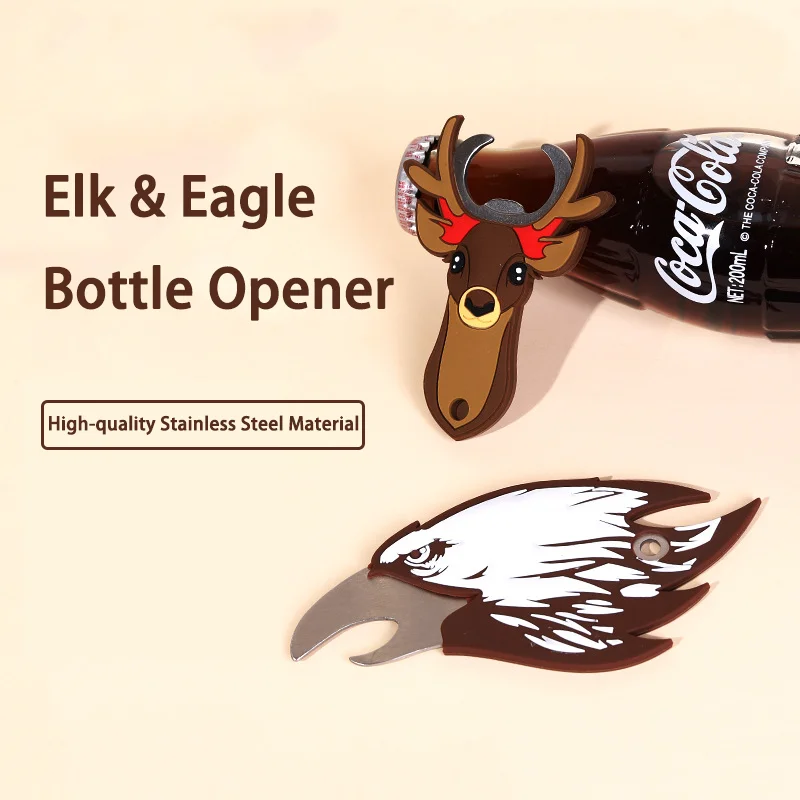 

Magnetic Christmas Bottle Opener Reindeer & Eagle Design Stainless Steel Beer Opener with Silicone Handle Christmas Gift