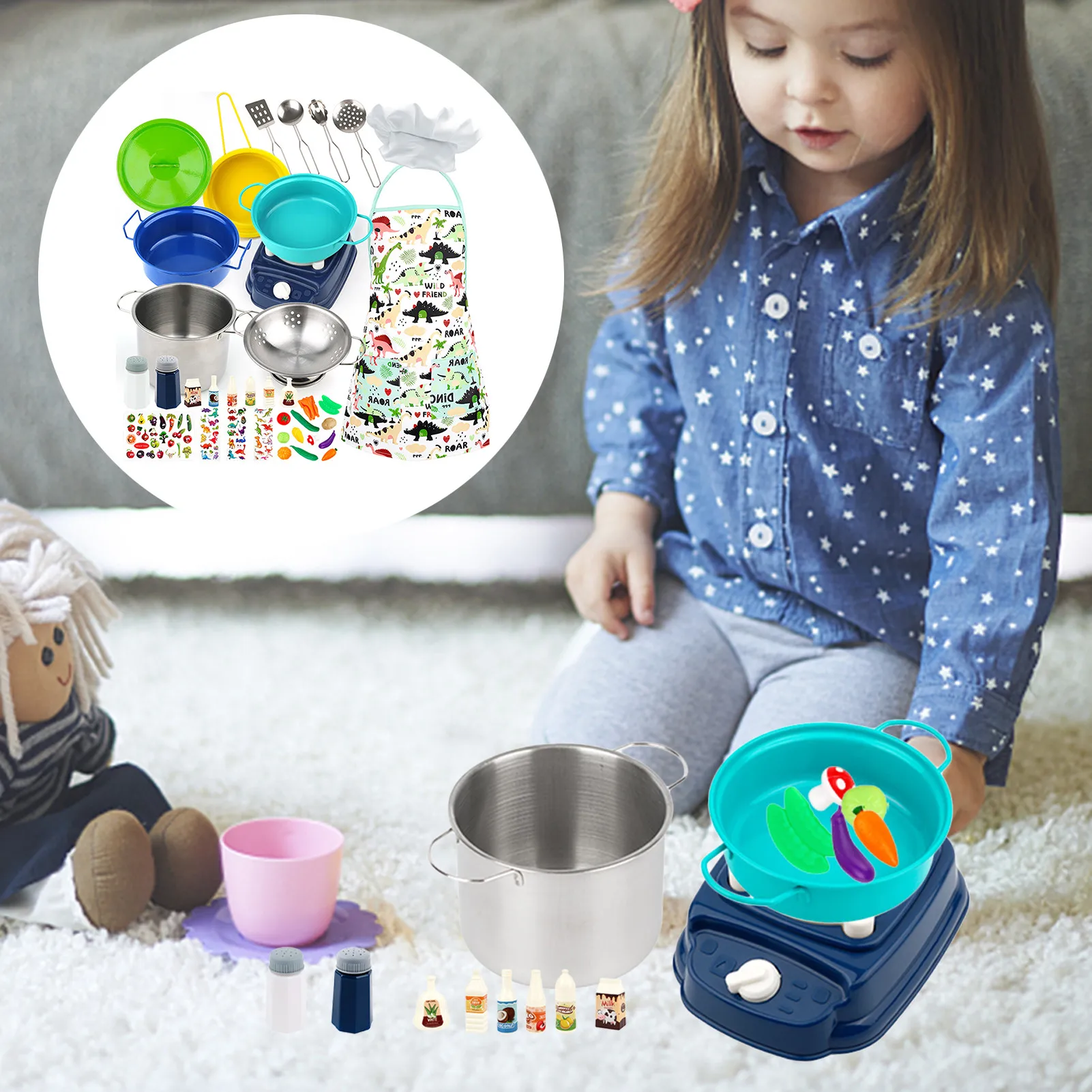 Kids Cooking Set Kids Cooking And Baking Toys Stainless Steel Cookware Pots And Pans Set 37pcs Toddlers Baking Tools With Apron