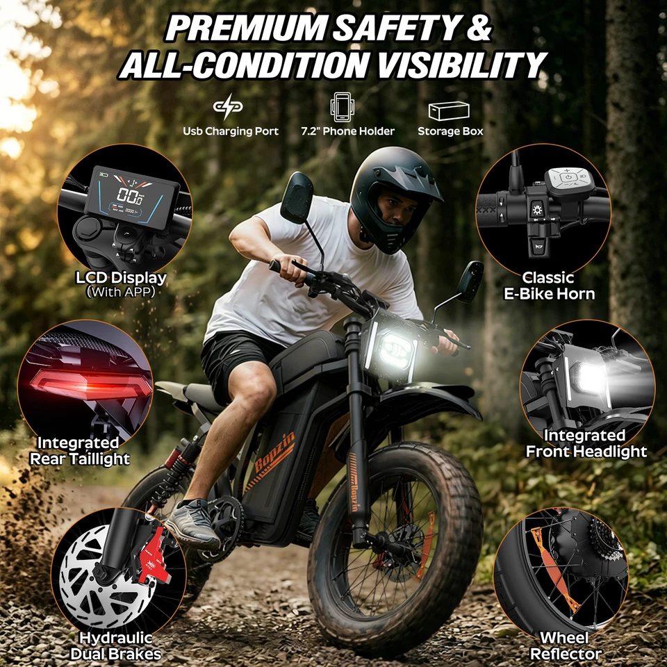 Electric Dirt Bike For Adults 60V 35Ah Battery 20"x4 Off Road Fat Tire 7 Speed E-Bike Electric Bicycles Mountain Motorcycle image 5