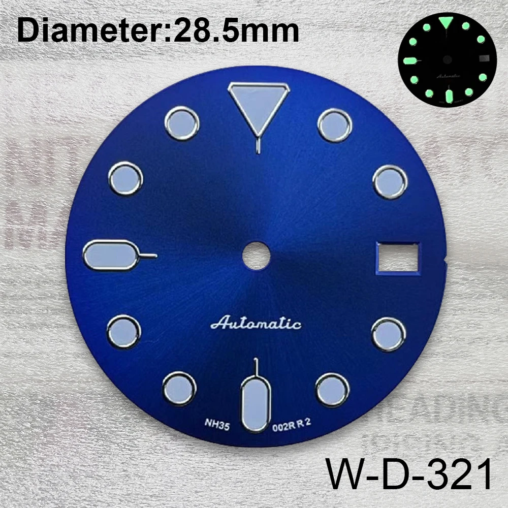 28.5mm S 5 Logo GMT Dial Fit NH35/NH34 Movement Green Luminous Black/Blue Sunray Dial Watch Modification Accessories