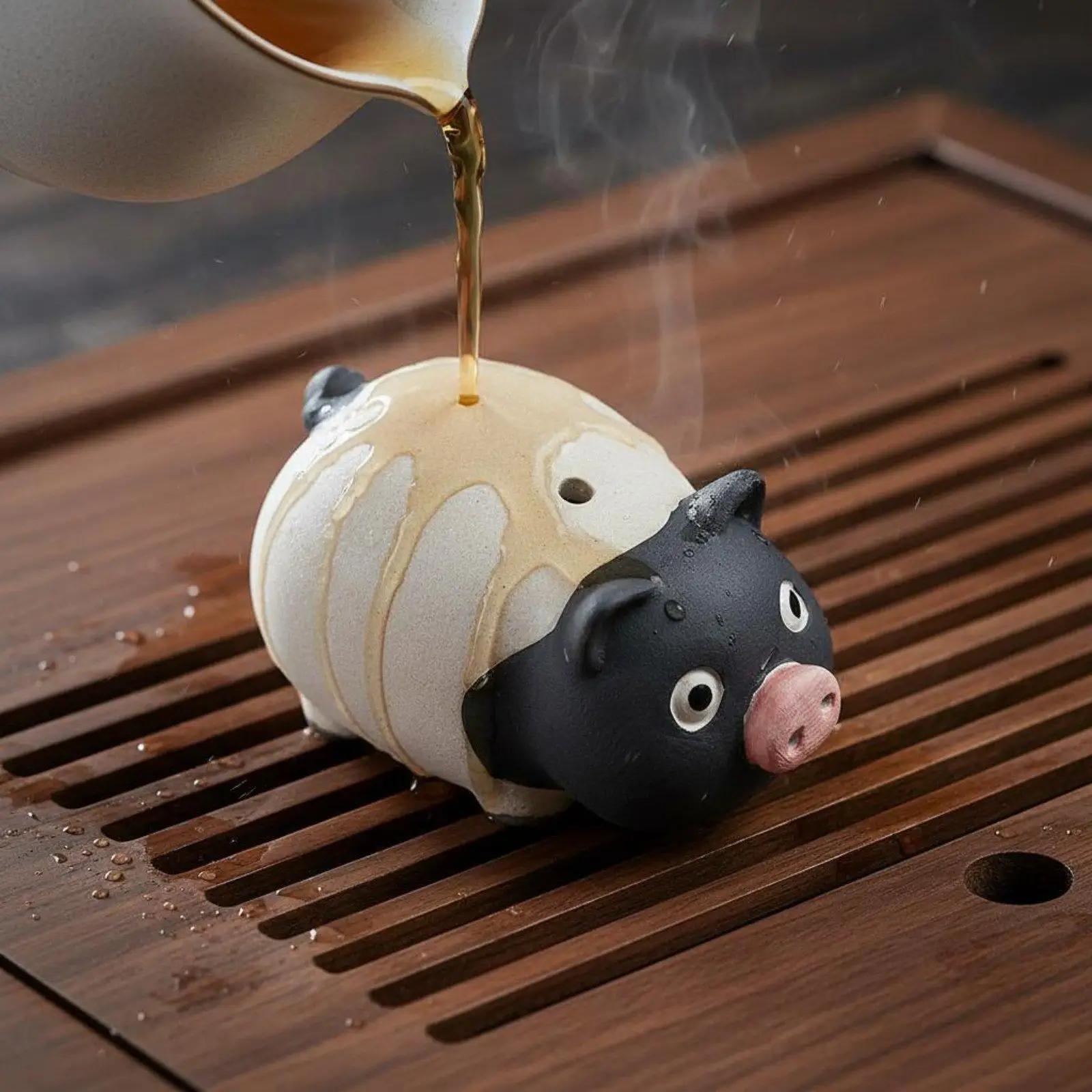 Zisha Clay Teas Pet Handmade Ceramic Pig Statue for Office Desk