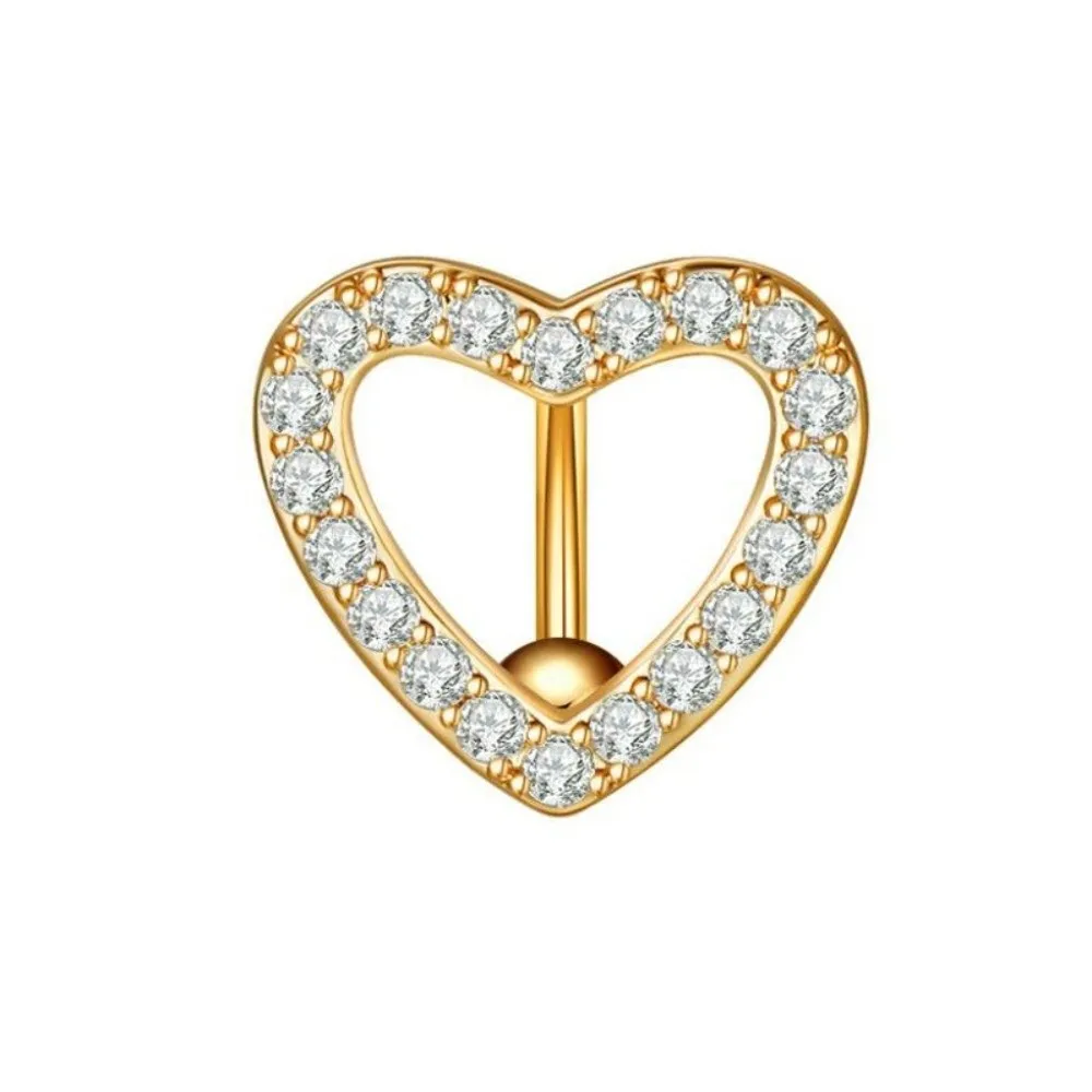 Fashion Stainless Steel Navel Barbell Jewelry Rhinestone Sparkling Heart Belly Button Ring Unique Individual Navel Ring Party view 3