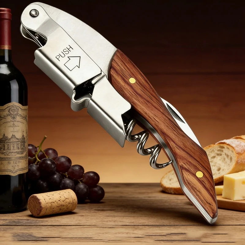 Professional Waiter's Corkscrew Premium Wood Handle Wine Opener with Foil Cutter Multifunction Portable Bottle Opener Bar Tool