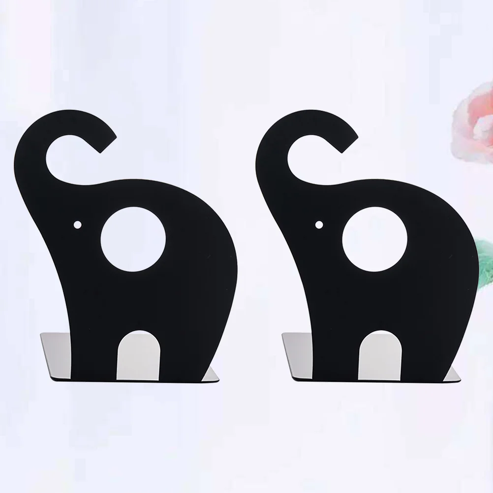 Table Top Bookshelf Bookends Metal Supports Elephant Stand Desk Fold Black Organiser