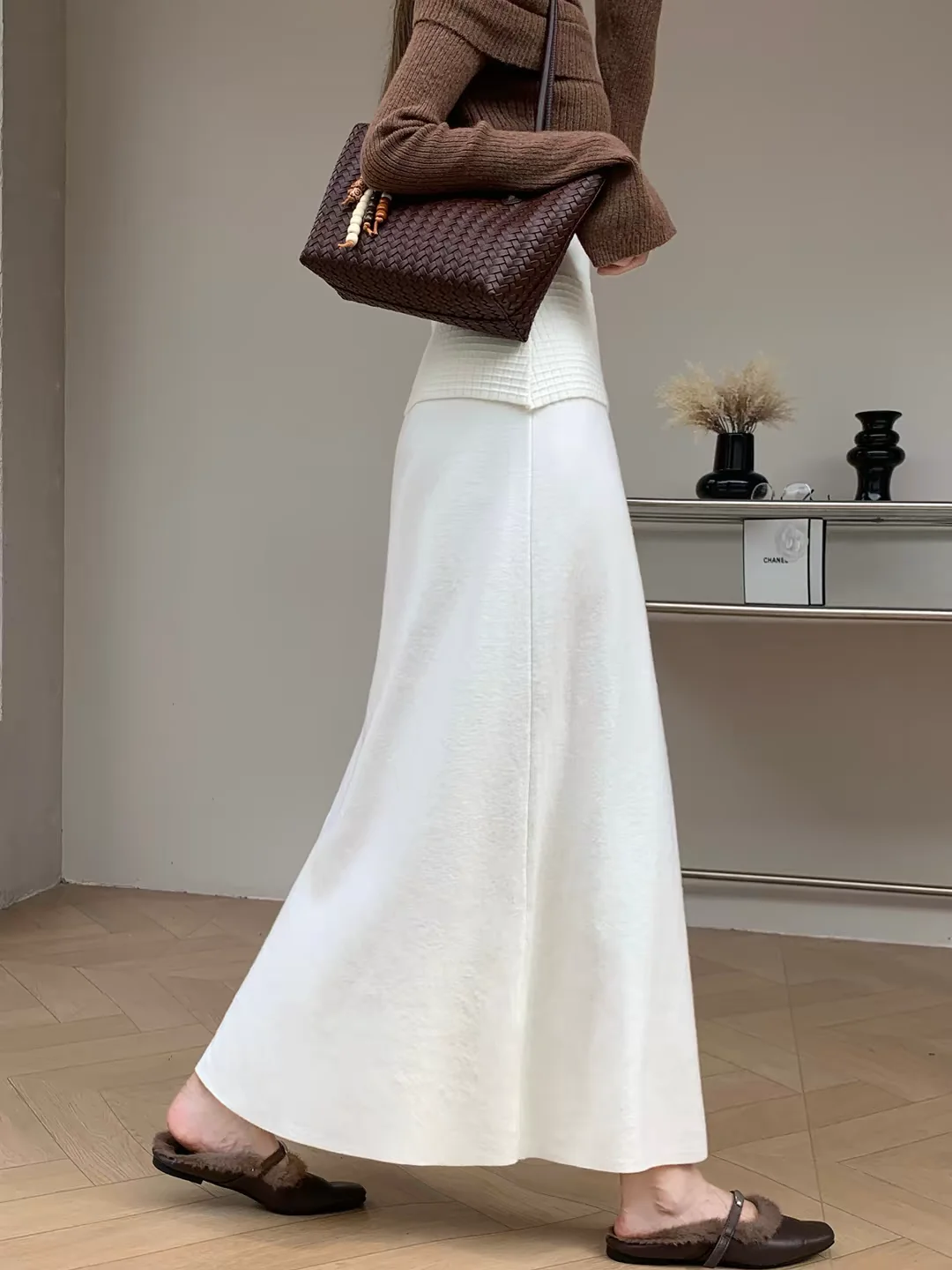 Women's Fashion Elegant Casual Faux Two-Piece Spliced Knit Skirts Autumn Winter 2026 New Arrival High Waist A-Line Maxi Skirt
