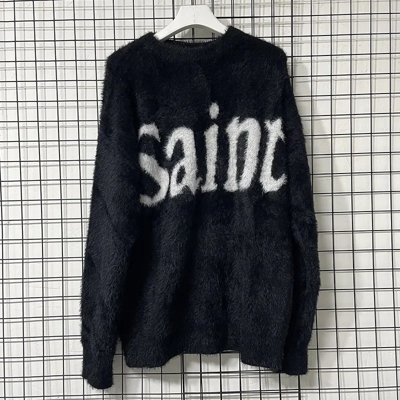 Classic Letter Logo Jacquard Saint Sweater Men Women Couple Casual Black Knitted Sweatshirts High Quality Crewneck Pullovers