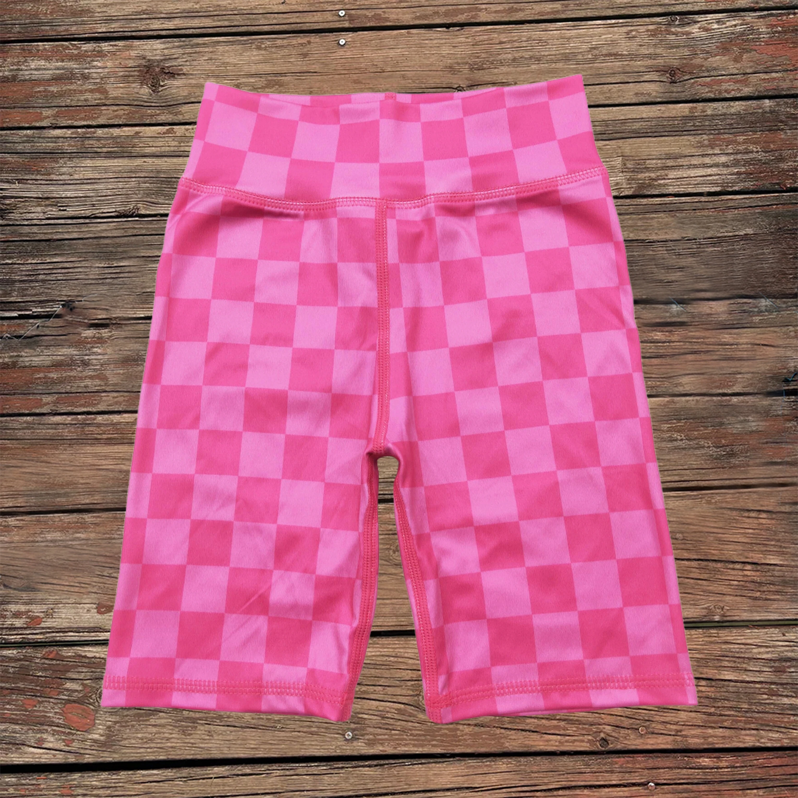 

Wholesale Baby Girl Pink Plaid Summer Yoga Biking Shorts Clothes Athletic Active Running Bottoms Toddler Kids Children Clothing