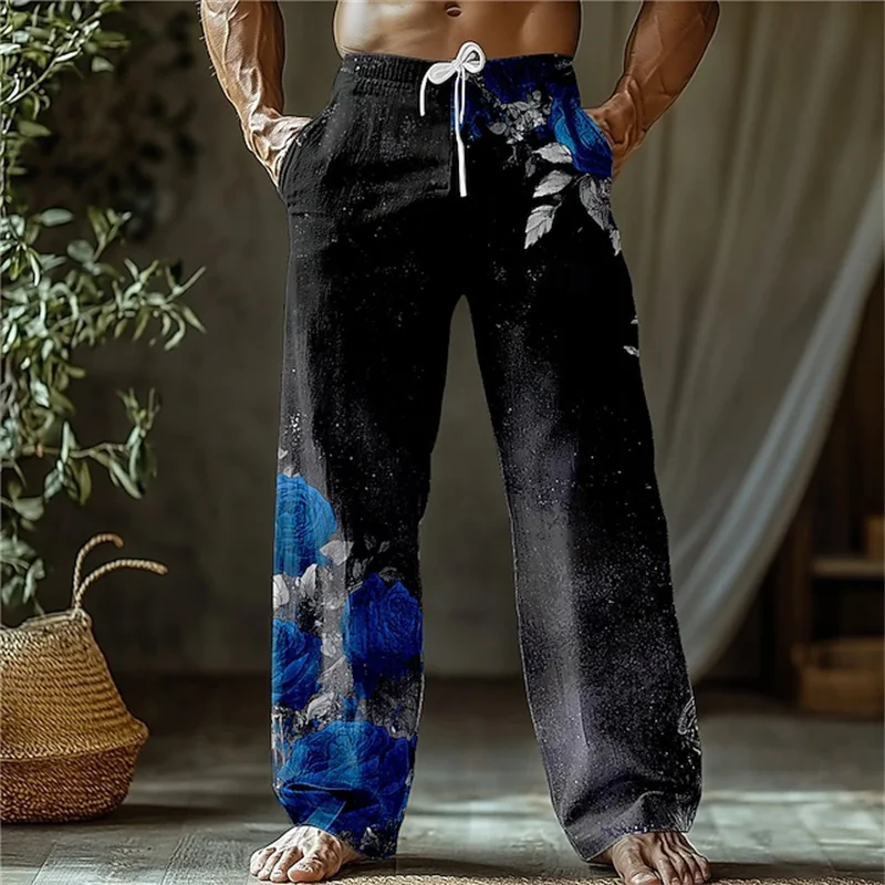 

2025 New Men's Wide-Leg Pants Drawstring Design Fashion Streetwear Trousers Loose-Fit Breathable Outdoor Sports Pants