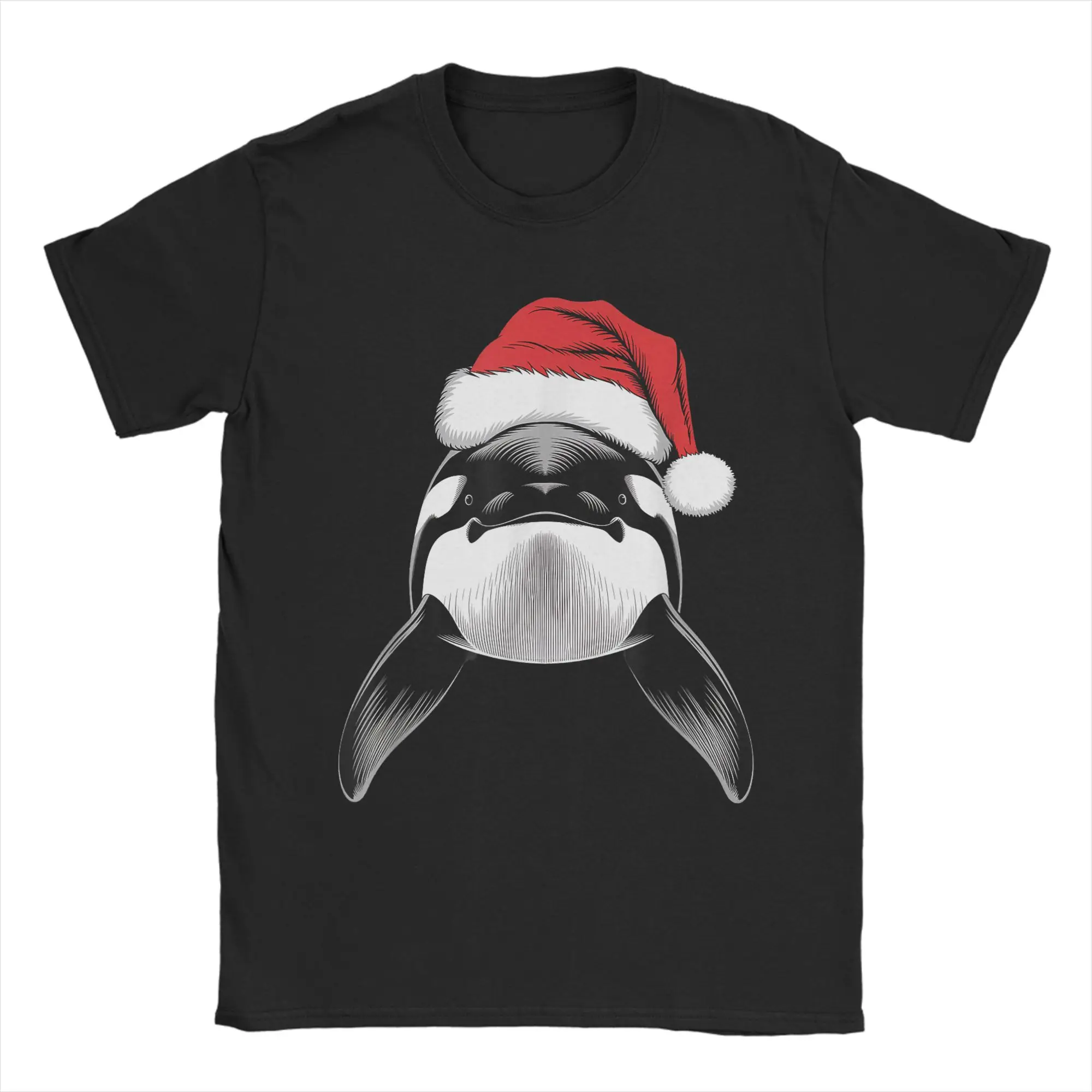 Joyful Orca Santa on Orca Christmas Men's T Shirts  Funny Tees Short Sleeve Crew Neck T-Shirts Cotton Summer Clothing