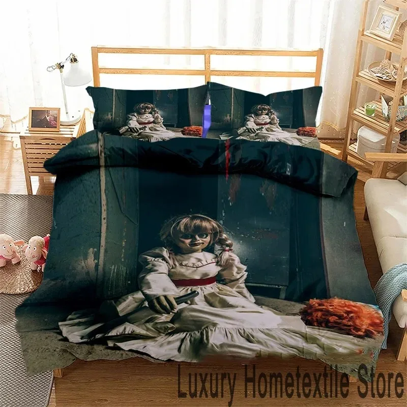 

3D Print Horror Movie Annabelle Bedding Set Double Twin King Duvet Cover Comforter Pillowcase Boys Girls Adults Bedroom