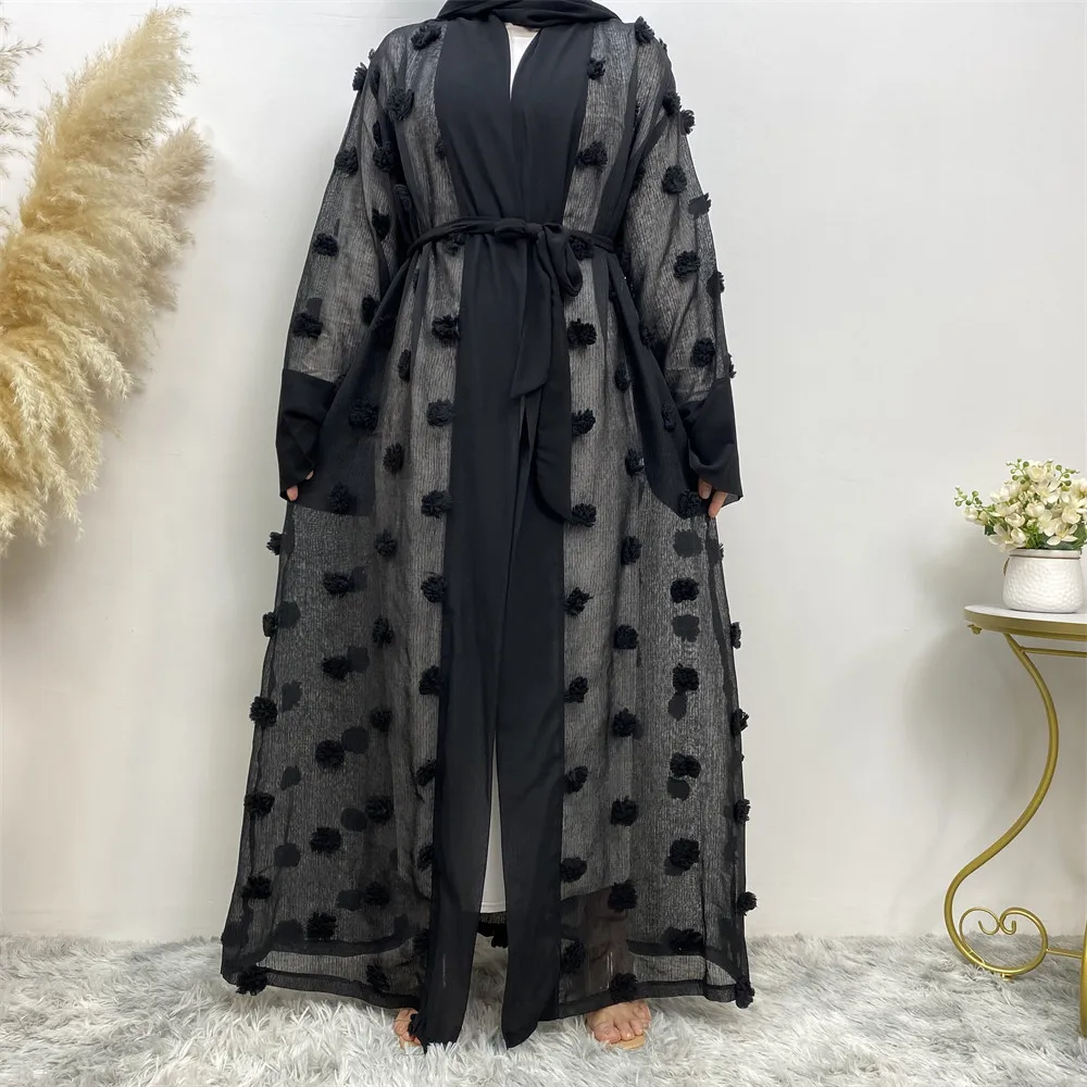 

Open Kimono Abaya Flowers Dubai Turkey Kaftan Women Muslim Belted Dress Islamic Caftan Marocain Femme Eid Kebaya Robe Vestido