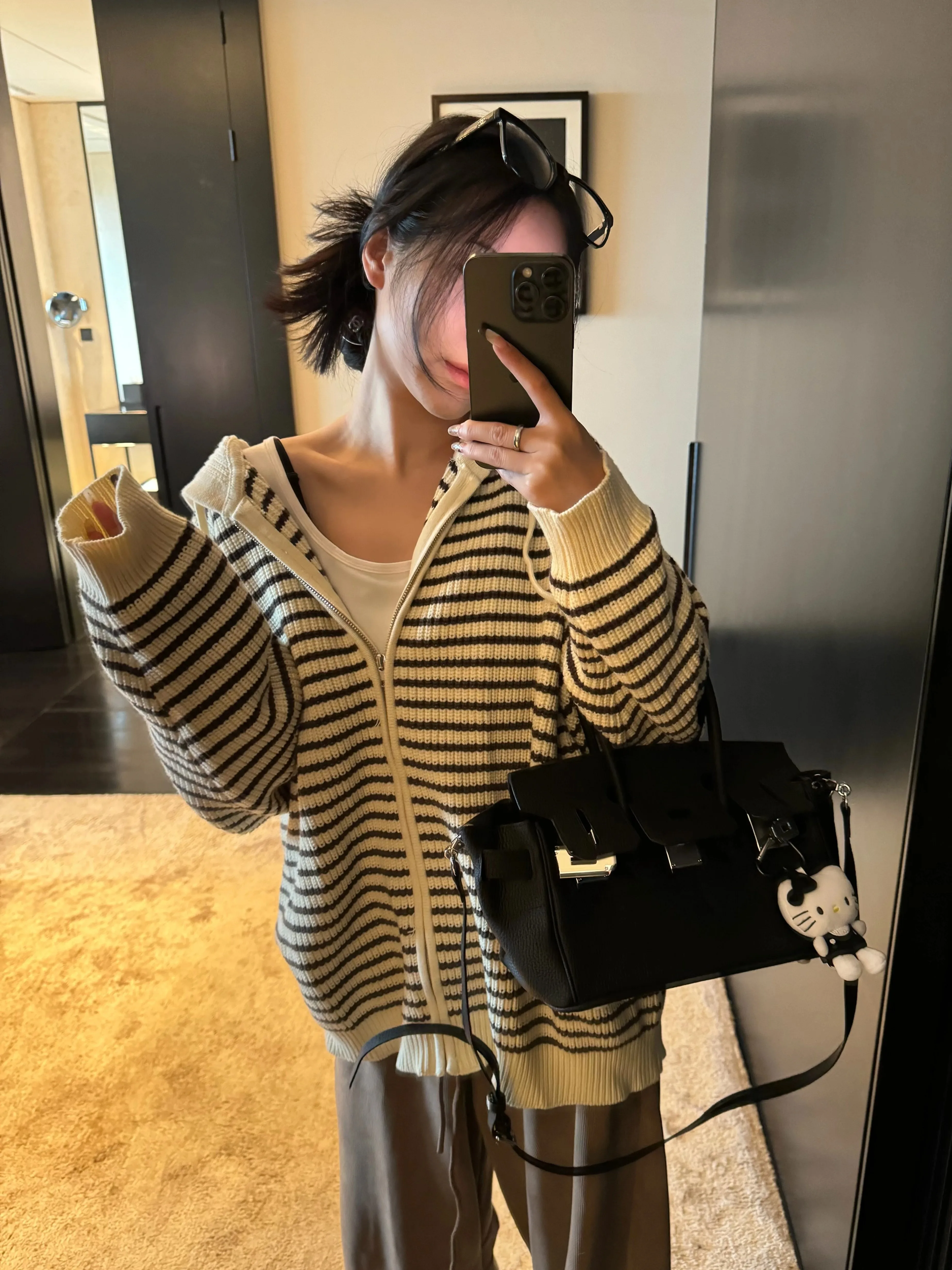 Hong Kong Style Striped Hooded Knitted Sweater Coat Women's Open Cardigan Spring Autumn Winter New Drawstring Zipper Versatil...