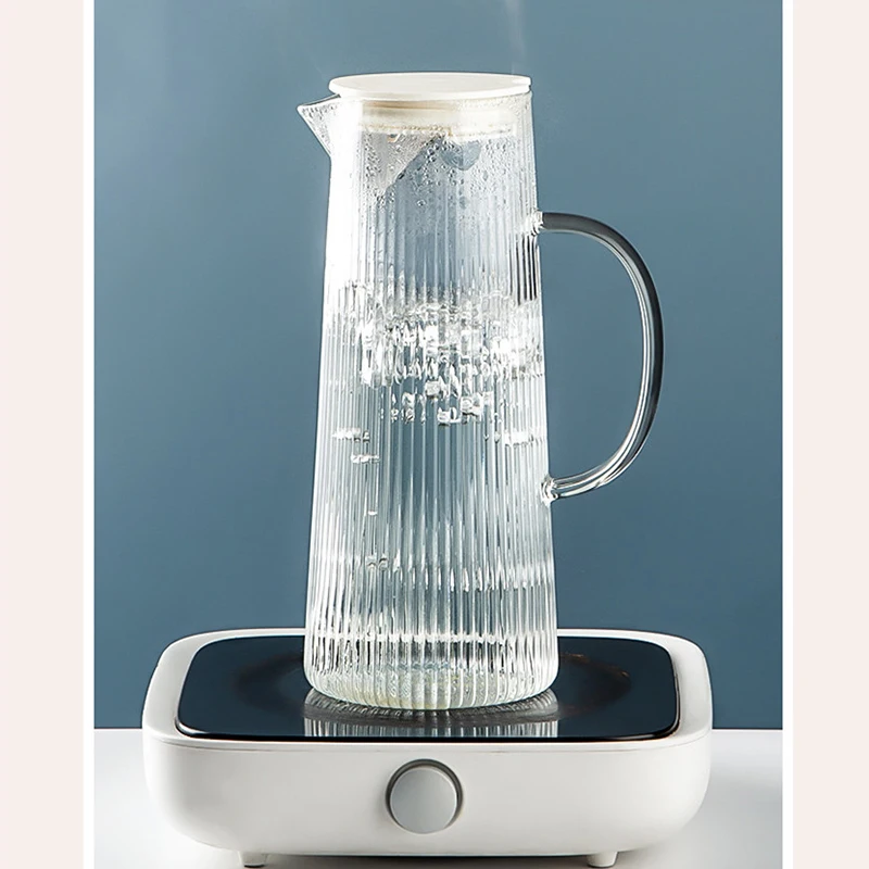 Vertical Stripes Glass Cold Kettle Heat-resistant Large-capacity Water Bottle Home Pitcher Juice Drink Carafe Teapot  Jug