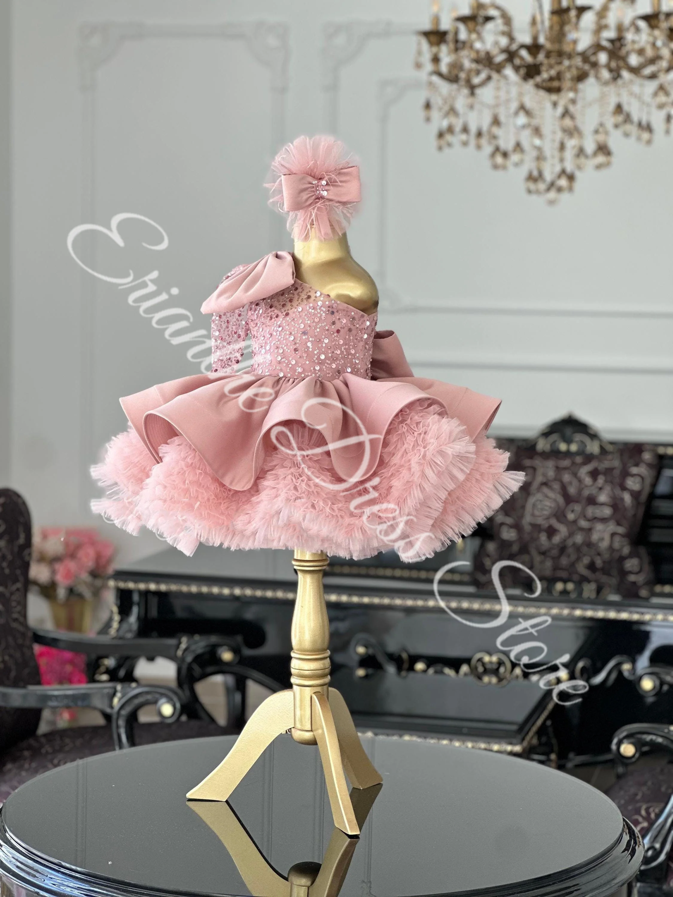 فستان فتاة الزهور لحفلات الزفاف منتفخ من التول مع فيونكة فستان أنيق لحفلات أعياد الميلاد وحفلات التواصل الأول مخصص #4